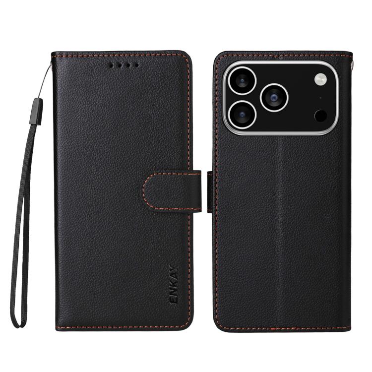 ENKAY RFID Blocking Wallet Kickstand Litchi Texture Leather Phone Case, For iPhone 18 Pro / 17 Pro, For iPhone 18 Pro Max / 17 Pro Max, For iPhone 17e / 16e, For iPhone 17