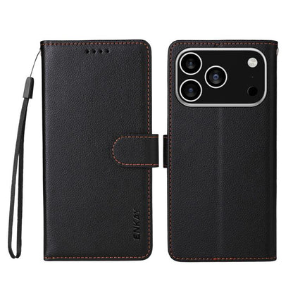 ENKAY RFID Blocking Wallet Kickstand Litchi Texture Leather Phone Case, For iPhone 18 Pro / 17 Pro, For iPhone 18 Pro Max / 17 Pro Max, For iPhone 17e / 16e, For iPhone 17