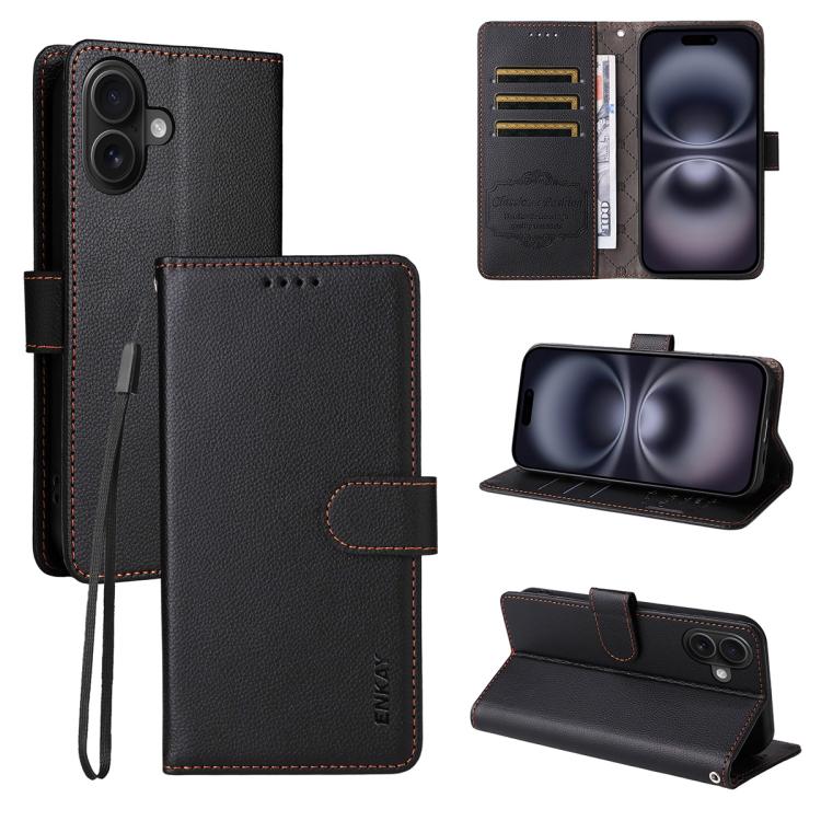 ENKAY RFID Blocking Wallet Kickstand Litchi Texture Leather Phone Case, For iPhone 18 Pro / 17 Pro, For iPhone 18 Pro Max / 17 Pro Max, For iPhone 17e / 16e, For iPhone 17