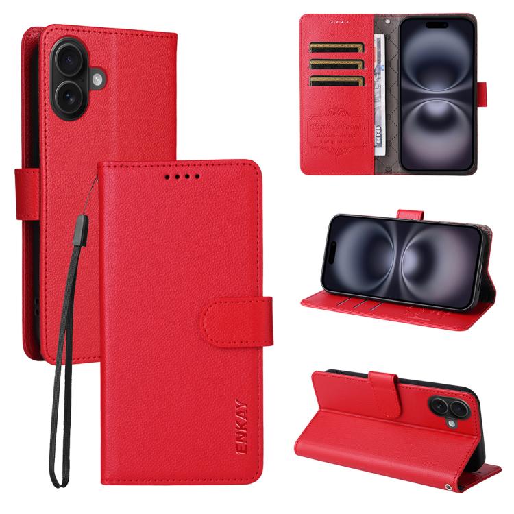ENKAY RFID Blocking Wallet Kickstand Litchi Texture Leather Phone Case, For iPhone 18 Pro / 17 Pro, For iPhone 18 Pro Max / 17 Pro Max, For iPhone 17e / 16e, For iPhone 17