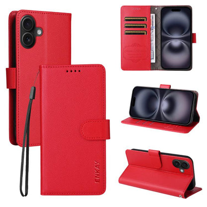 ENKAY RFID Blocking Wallet Kickstand Litchi Texture Leather Phone Case, For iPhone 18 Pro / 17 Pro, For iPhone 18 Pro Max / 17 Pro Max, For iPhone 17e / 16e, For iPhone 17