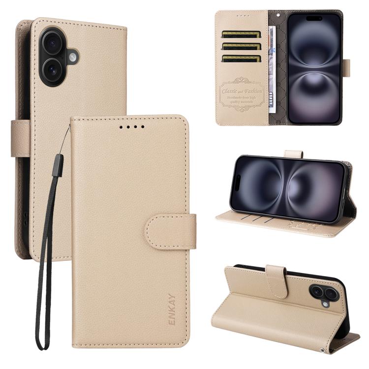 ENKAY RFID Blocking Wallet Kickstand Litchi Texture Leather Phone Case, For iPhone 18 Pro / 17 Pro, For iPhone 18 Pro Max / 17 Pro Max, For iPhone 17e / 16e, For iPhone 17