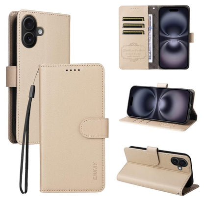 ENKAY RFID Blocking Wallet Kickstand Litchi Texture Leather Phone Case, For iPhone 18 Pro / 17 Pro, For iPhone 18 Pro Max / 17 Pro Max, For iPhone 17e / 16e, For iPhone 17