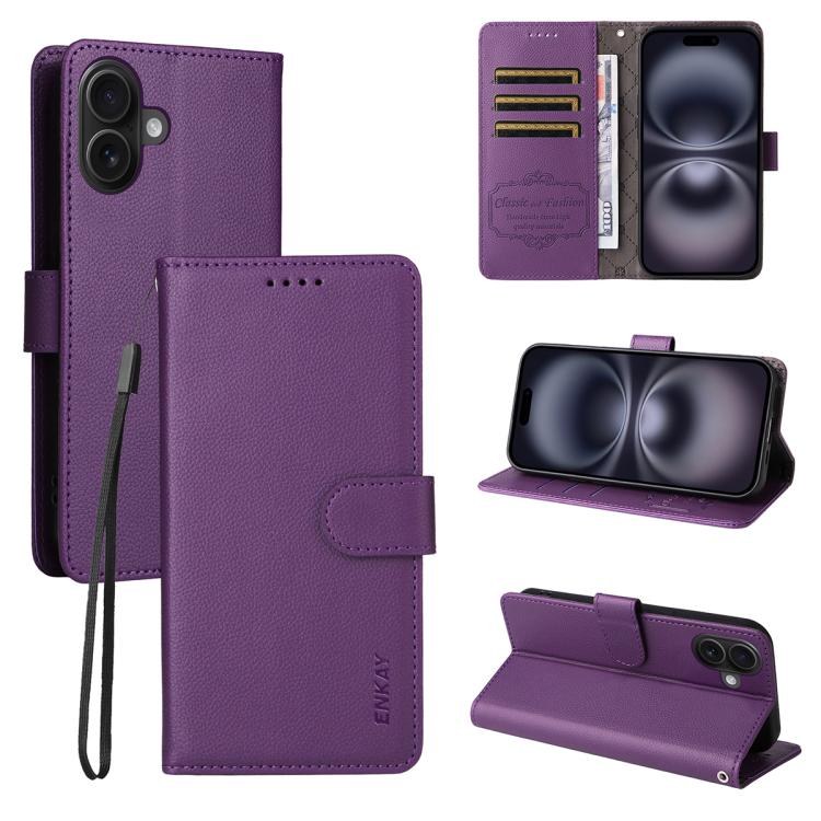 ENKAY RFID Blocking Wallet Kickstand Litchi Texture Leather Phone Case, For iPhone 18 Pro / 17 Pro, For iPhone 18 Pro Max / 17 Pro Max, For iPhone 17e / 16e, For iPhone 17