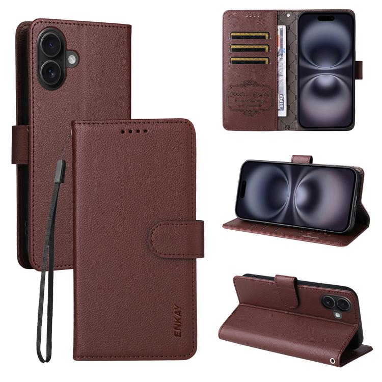ENKAY RFID Blocking Wallet Kickstand Litchi Texture Leather Phone Case, For iPhone 18 Pro / 17 Pro, For iPhone 18 Pro Max / 17 Pro Max, For iPhone 17e / 16e, For iPhone 17