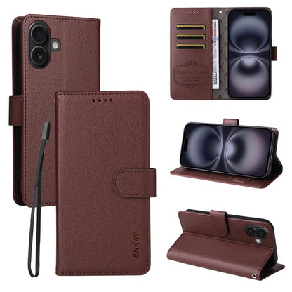 ENKAY RFID Blocking Wallet Kickstand Litchi Texture Leather Phone Case, For iPhone 18 Pro / 17 Pro, For iPhone 18 Pro Max / 17 Pro Max, For iPhone 17e / 16e, For iPhone 17
