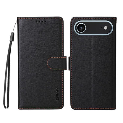 ENKAY RFID Blocking Wallet Kickstand Litchi Texture Leather Phone Case, For iPhone Air, For iPhone 16 Pro Max, For iPhone 16 Pro, For iPhone 16 Plus