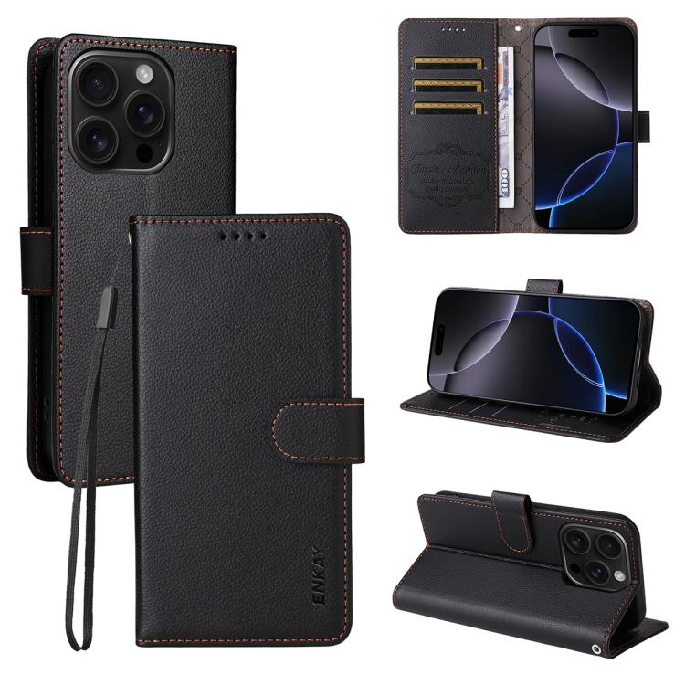 ENKAY RFID Blocking Wallet Kickstand Litchi Texture Leather Phone Case