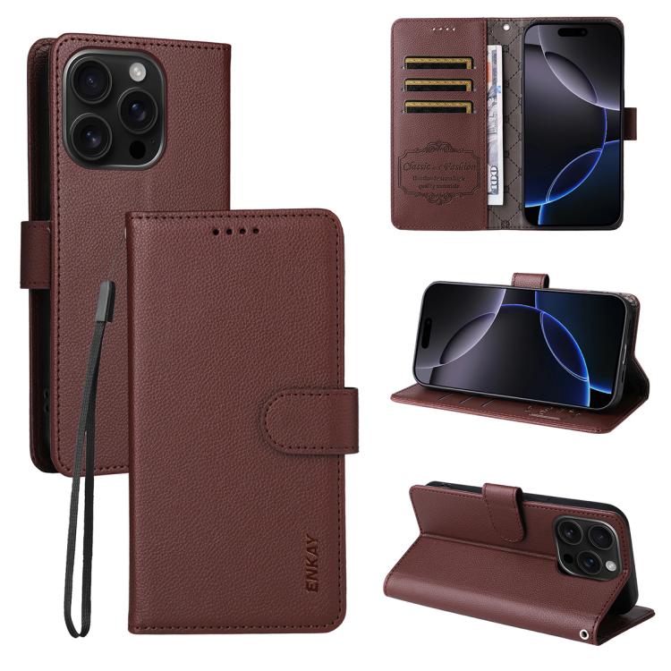 ENKAY RFID Blocking Wallet Kickstand Litchi Texture Leather Phone Case