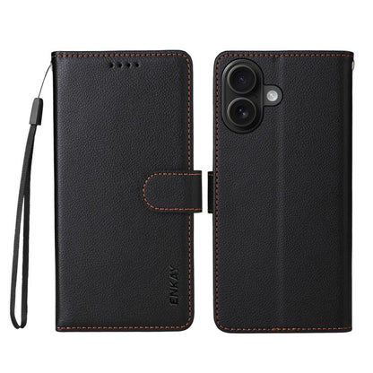 ENKAY RFID Blocking Wallet Kickstand Litchi Texture Leather Phone Case, For iPhone 16