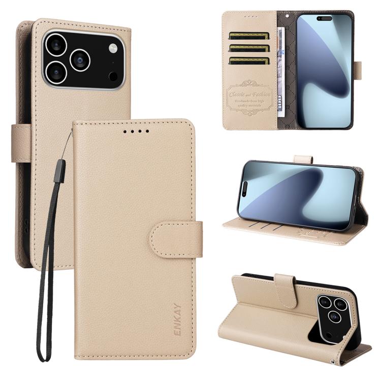ENKAY RFID Blocking Wallet Kickstand Litchi Texture Leather Phone Case, For iPhone 18 Pro / 17 Pro, For iPhone 18 Pro Max / 17 Pro Max, For iPhone 17e / 16e, For iPhone 17