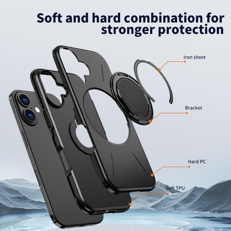 Kalebol Magnetic MagSafe Rotation Holder PC Phone Case, For iPhone 16 Plus, For iPhone 16, For iPhone 15 Pro Max