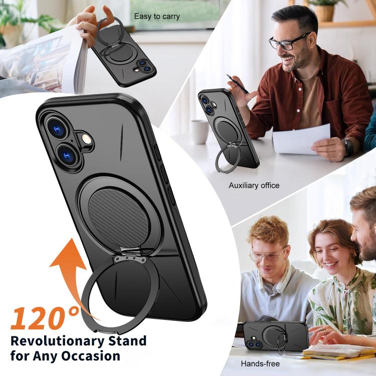 Kalebol Magnetic MagSafe Rotation Holder PC Phone Case, For iPhone 16 Plus, For iPhone 16, For iPhone 15 Pro Max