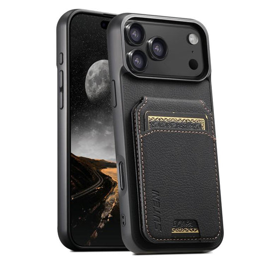Suteni H02 Litchi Leather Card Wallet Stand Back Phone Case, For iPhone 18 Pro, For iPhone 18 Pro Max, For iPhone 17 Pro Max, For iPhone 17 Pro, For iPhone 17, For iPhone Air