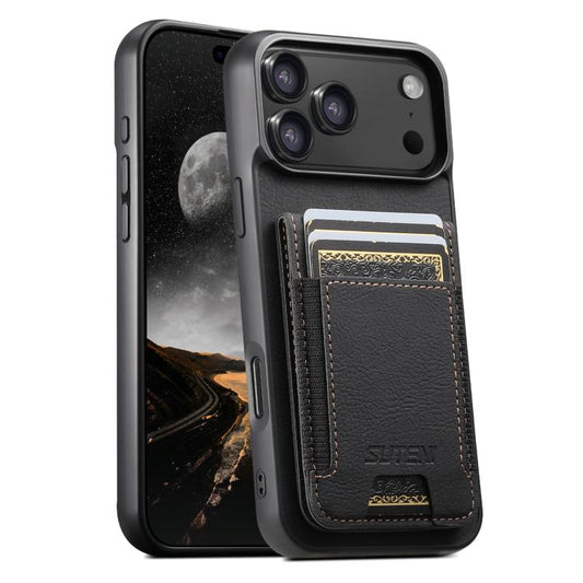 Suteni H03 Litchi Leather Card Bag Stand Back Phone Case, For iPhone 18 Pro, For iPhone 18 Pro Max, For iPhone 17 Pro Max, For iPhone 17 Pro, For iPhone 17, For iPhone Air