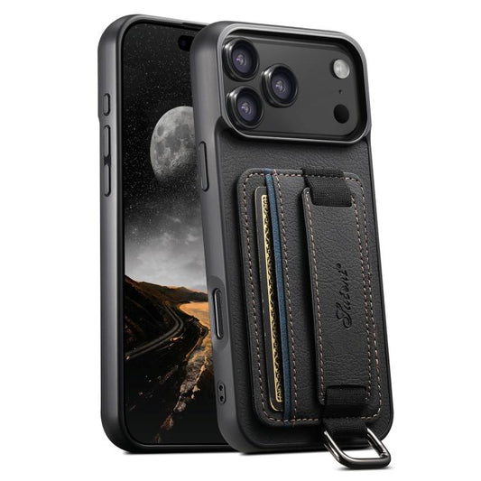 Suteni H13 Litchi Leather Wrist Strap Wallet Back Phone Case, For iPhone 18 Pro, For iPhone 18 Pro Max, For iPhone 17 Pro Max, For iPhone 17 Pro, For iPhone 17, For iPhone Air