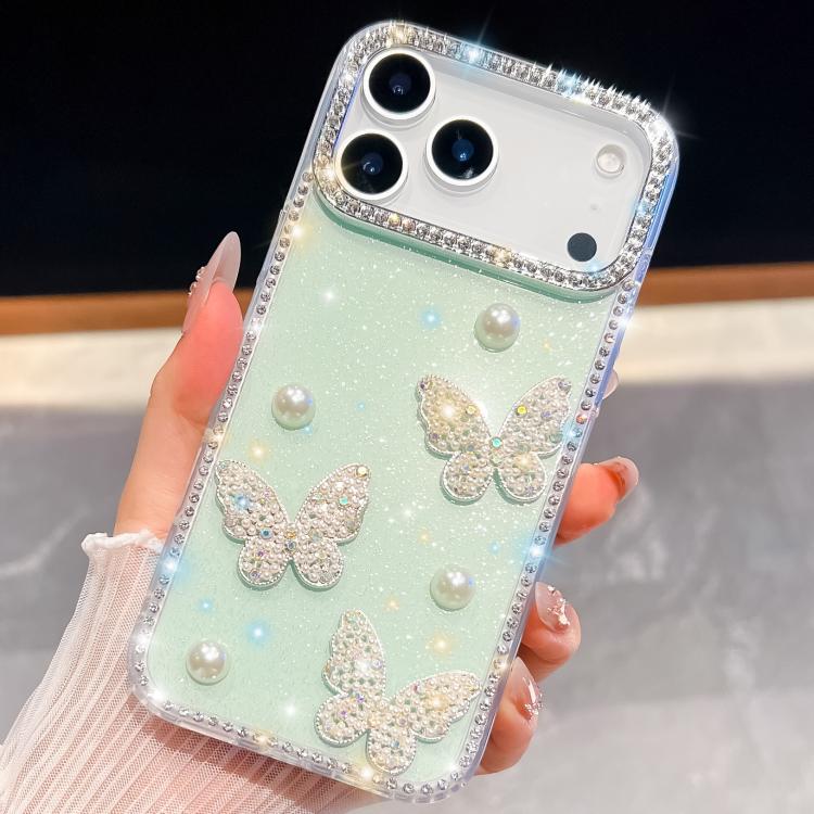 Diamond Glitter Pearl Butterfly Four-Corner Shockproof Phone Case, For iPhone 18 Pro / 17 Pro, For iPhone 18 Pro Max / 17 Pro Max, For iPhone 17, For iPhone 17 Air