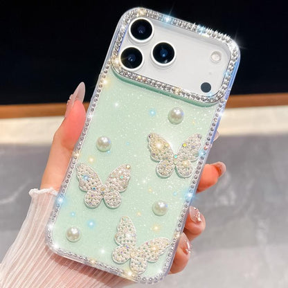 Diamond Glitter Pearl Butterfly Four-Corner Shockproof Phone Case, For iPhone 18 Pro / 17 Pro, For iPhone 18 Pro Max / 17 Pro Max, For iPhone 17, For iPhone 17 Air