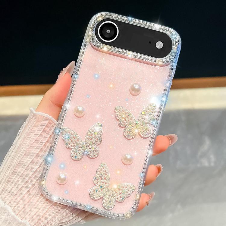 Diamond Glitter Pearl Butterfly Four-Corner Shockproof Phone Case, For iPhone 18 Pro / 17 Pro, For iPhone 18 Pro Max / 17 Pro Max, For iPhone 17, For iPhone 17 Air