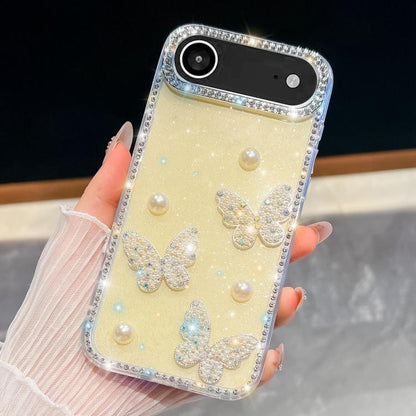 Diamond Glitter Pearl Butterfly Four-Corner Shockproof Phone Case, For iPhone 18 Pro / 17 Pro, For iPhone 18 Pro Max / 17 Pro Max, For iPhone 17, For iPhone 17 Air