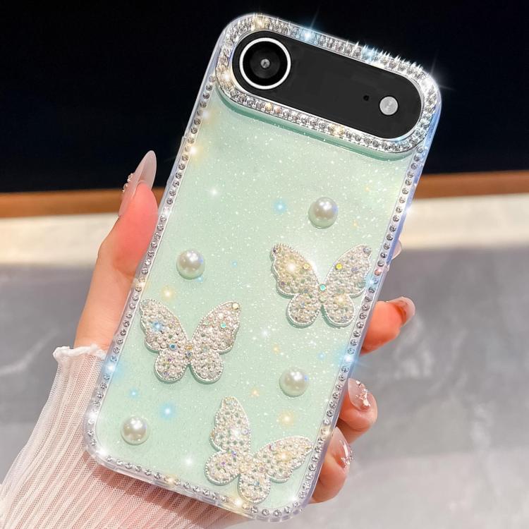 Diamond Glitter Pearl Butterfly Four-Corner Shockproof Phone Case, For iPhone 18 Pro / 17 Pro, For iPhone 18 Pro Max / 17 Pro Max, For iPhone 17, For iPhone 17 Air