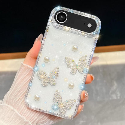 Diamond Glitter Pearl Butterfly Four-Corner Shockproof Phone Case, For iPhone 18 Pro / 17 Pro, For iPhone 18 Pro Max / 17 Pro Max, For iPhone 17, For iPhone 17 Air