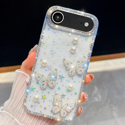 Diamond Glitter Pearl Butterfly Four-Corner Shockproof Phone Case, For iPhone 18 Pro / 17 Pro, For iPhone 18 Pro Max / 17 Pro Max, For iPhone 17, For iPhone 17 Air