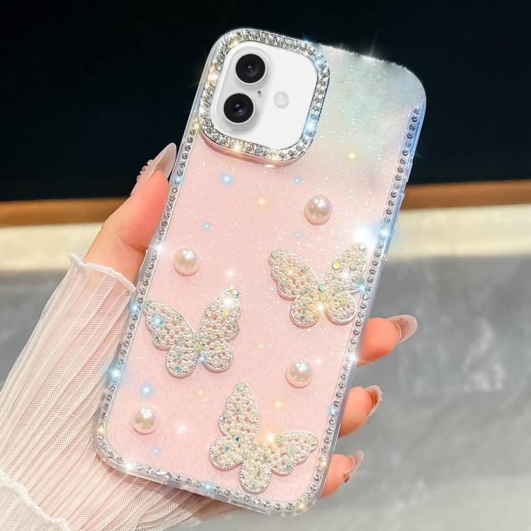 Diamond Glitter Pearl Butterfly Four-Corner Shockproof Phone Case, For iPhone 18 Pro / 17 Pro, For iPhone 18 Pro Max / 17 Pro Max, For iPhone 17, For iPhone 17 Air