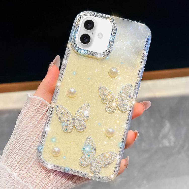 Diamond Glitter Pearl Butterfly Four-Corner Shockproof Phone Case, For iPhone 18 Pro / 17 Pro, For iPhone 18 Pro Max / 17 Pro Max, For iPhone 17, For iPhone 17 Air