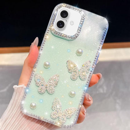 Diamond Glitter Pearl Butterfly Four-Corner Shockproof Phone Case, For iPhone 18 Pro / 17 Pro, For iPhone 18 Pro Max / 17 Pro Max, For iPhone 17, For iPhone 17 Air