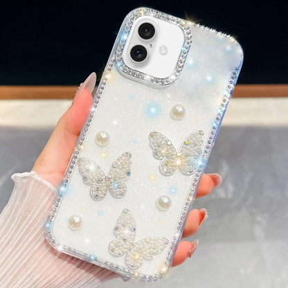 Diamond Glitter Pearl Butterfly Four-Corner Shockproof Phone Case, For iPhone 18 Pro / 17 Pro, For iPhone 18 Pro Max / 17 Pro Max, For iPhone 17, For iPhone 17 Air