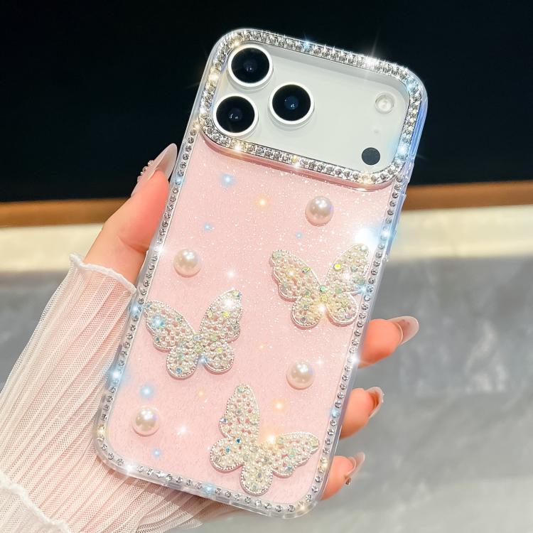 Diamond Glitter Pearl Butterfly Four-Corner Shockproof Phone Case, For iPhone 18 Pro / 17 Pro, For iPhone 18 Pro Max / 17 Pro Max, For iPhone 17, For iPhone 17 Air