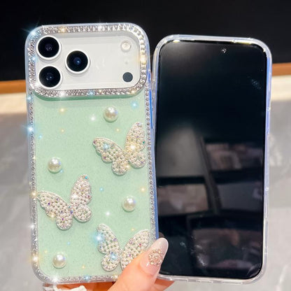Diamond Glitter Pearl Butterfly Four-Corner Shockproof Phone Case, For iPhone 16 Pro Max, For iPhone 16 Pro, For iPhone 16 Plus, For iPhone 16