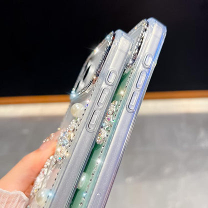 Diamond Glitter Pearl Butterfly Four-Corner Shockproof Phone Case, For iPhone 16 Pro Max, For iPhone 16 Pro, For iPhone 16 Plus, For iPhone 16