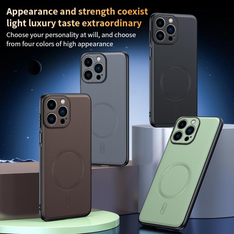 Plain Leather MagSafe Shockproof Phone Case, For iPhone 16 Pro, For iPhone 16 Plus, For iPhone 16, For iPhone 15 Pro Max, For iPhone 15 Pro, For iPhone 15 Plus