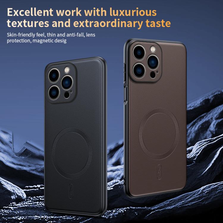 Plain Leather MagSafe Shockproof Phone Case, For iPhone 16 Pro, For iPhone 16 Plus, For iPhone 16, For iPhone 15 Pro Max, For iPhone 15 Pro, For iPhone 15 Plus