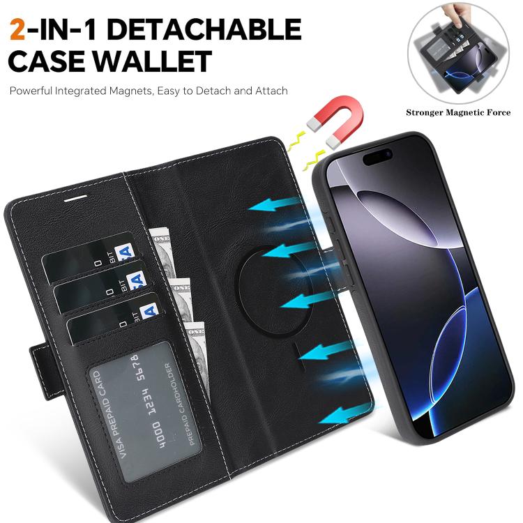 Kalebol Strong Magnetic MagSafe Ring 2 In 1 Split Leather Phone Case, For iPhone Air, For iPhone 16 Pro Max, For iPhone 16 Pro, For iPhone 16 Plus