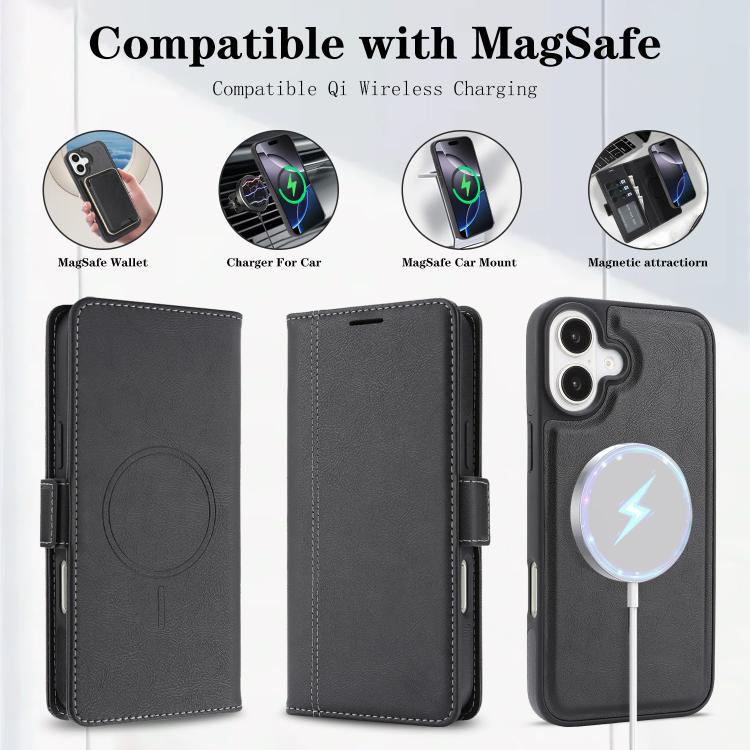 Kalebol Strong Magnetic MagSafe Ring 2 In 1 Split Leather Phone Case, For iPhone 16, For iPhone 15 Pro Max, For iPhone 15 Pro, For iPhone 15 Plus