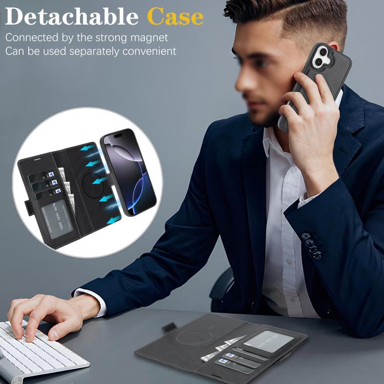 Kalebol Strong Magnetic MagSafe Ring 2 In 1 Split Leather Phone Case, For iPhone 16, For iPhone 15 Pro Max, For iPhone 15 Pro, For iPhone 15 Plus