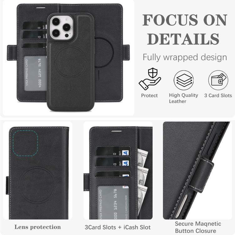 Kalebol Strong Magnetic MagSafe Ring 2 In 1 Split Leather Phone Case, For iPhone 14 Pro Max, For iPhone 13 Pro Max, For iPhone 13 Pro, For iPhone 13