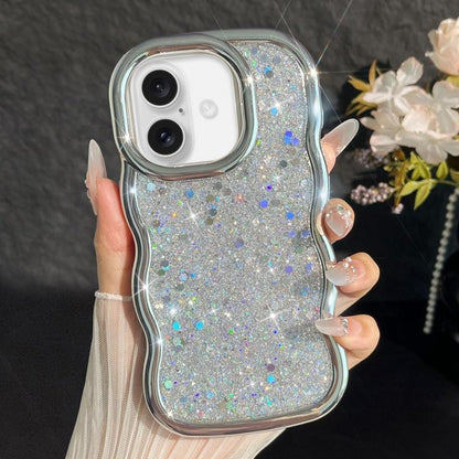 Wave Glitter Sequined Electroplated Phone Case, For iPhone 16 Pro, For iPhone 16 Plus, For iPhone 16