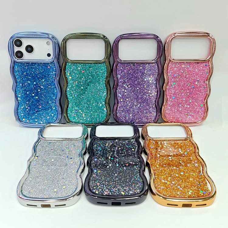 Wave Glitter Sequined Electroplated Phone Case, For iPhone 16 Pro, For iPhone 16 Plus, For iPhone 16