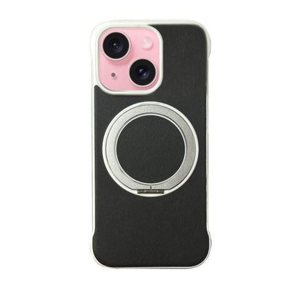 Frameless Leather-Skin PC MagSafe Holder Phone Case, For iPhone 15 Pro, For iPhone 15 Plus, For iPhone 15