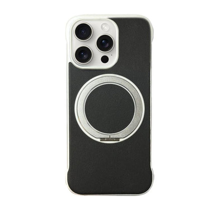 Frameless Leather-Skin PC MagSafe Holder Phone Case, For iPhone 15 Pro, For iPhone 15 Plus, For iPhone 15
