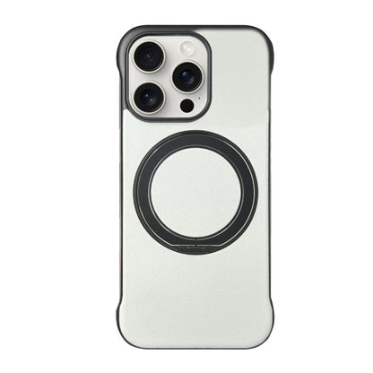 Frameless Leather-Skin PC MagSafe Holder Phone Case, For iPhone 15 Pro, For iPhone 15 Plus, For iPhone 15