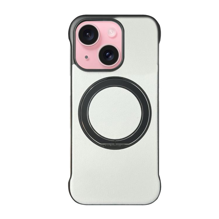 Frameless Leather-Skin PC MagSafe Holder Phone Case, For iPhone 15 Pro, For iPhone 15 Plus, For iPhone 15