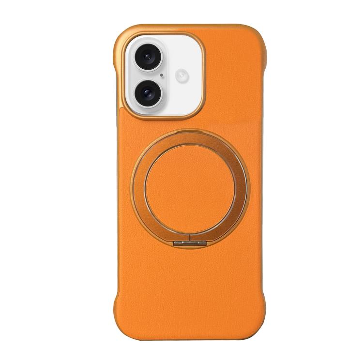 Frameless Leather-Skin PC MagSafe Holder Phone Case, For iPhone 16 Plus, For iPhone 16, For iPhone 15 Pro Max