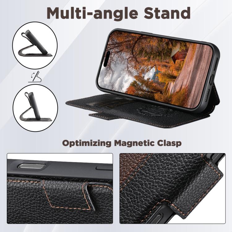 Suteni Q08 2-in-1 Multi-function Magnetic Wallet Big Litchi Vegan Leather Phone Case, For iPhone 18, For iPhone 18 Pro, For iPhone 18 Pro Max, For iPhone 17 Pro Max, For iPhone 17 Pro, For iPhone 17