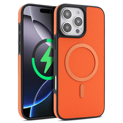 Carbon Fiber MagSafe Faux Leather Phone Case, For iPhone 15 Pro, For iPhone 15 Plus, For iPhone 15, For iPhone 14 Plus