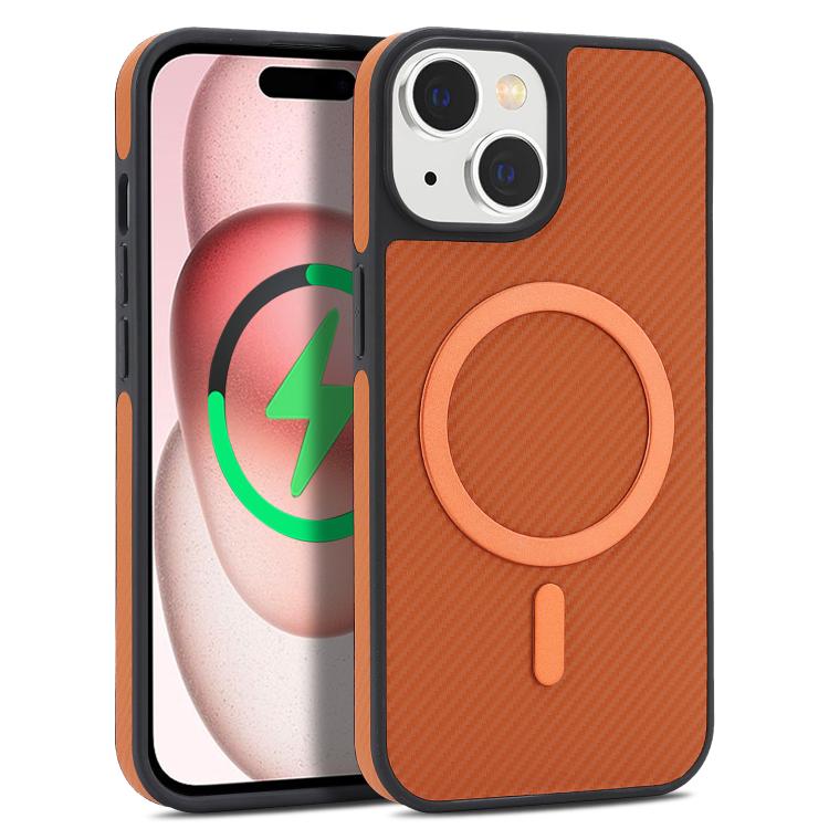 Carbon Fiber MagSafe Faux Leather Phone Case, For iPhone 15 Pro, For iPhone 15 Plus, For iPhone 15, For iPhone 14 Plus
